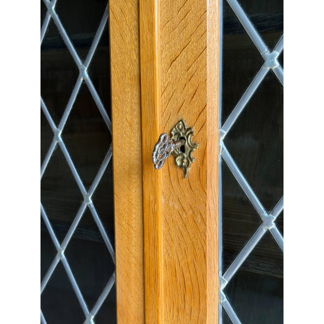 Wood Vintage Danish Oak Hutch Cabinet in Style of Henning Kjærnulf With Leaded Glass Doors For Sale - Image 7 of 9