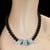Traditional Ajd 18 Inch Elegant Black Onyx Necklace With Hand Carved Aquamarine Accents For Sale - Image 3 of 5