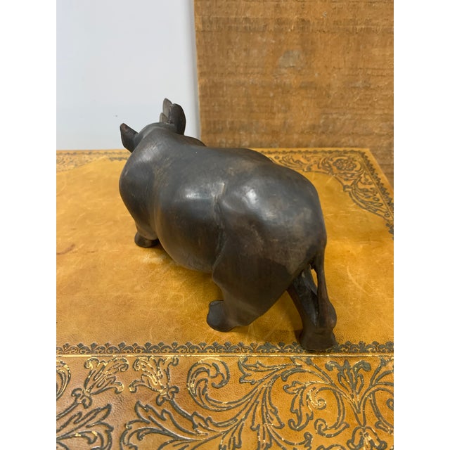 Vintage Carved Wooden Rhinoceros Sculpture For Sale - Image 4 of 4