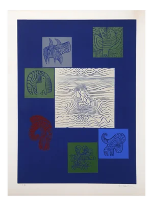 Eric Newton, Abstract With Animal Line Studies, Relief Print