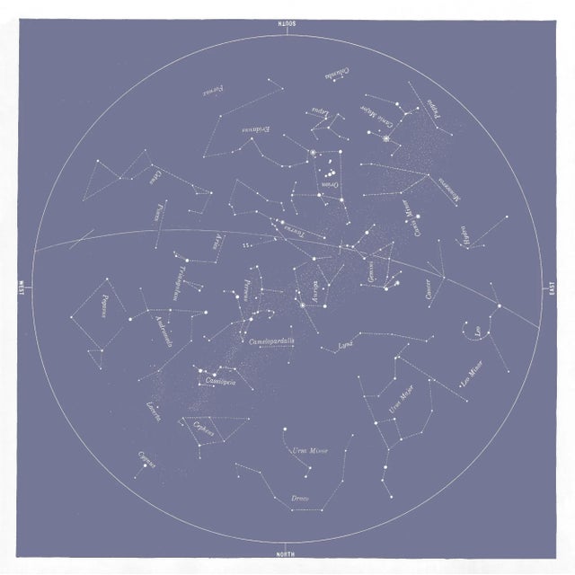 Contemporary Square Vintage Minimal Star Map With Constellations - Lavender/Periwinkle For Sale - Image 3 of 3