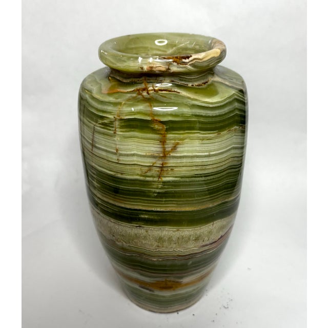 Mid-Century Modern Vintage Green Banded Onyx Calcite Stone Vase, 8" For Sale - Image 3 of 5