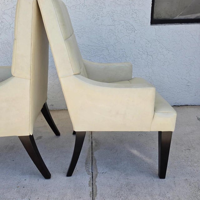 Late 20th Century Barbara Barry for Henredon Leather Dining Accent Armchairs Set of 2 For Sale - Image 5 of 18