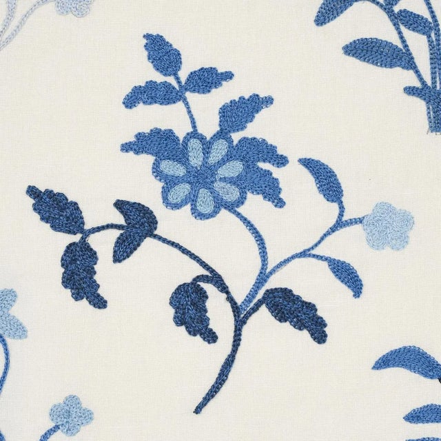 Contemporary Schumacher Raleigh Embroidery Fabric in Cornflower For Sale - Image 3 of 4