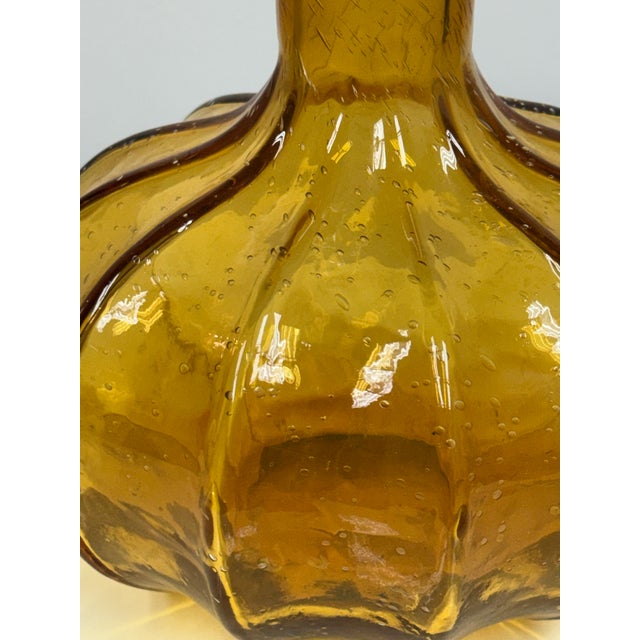 Vintage Diamond Star Amber Ribbed Glass Decanter For Sale - Image 9 of 12