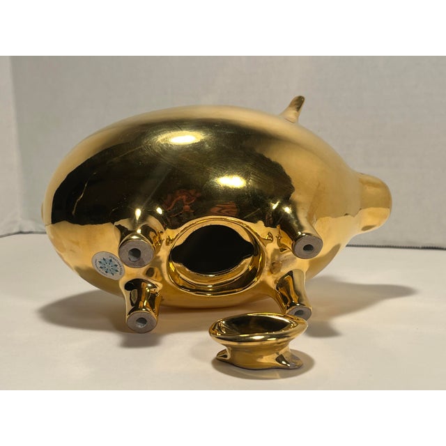 Ceramic Rare Vintage Discontinued Jonathan Adler Gold Piggy Coin Bank Hand Made in Peru For Sale - Image 7 of 10