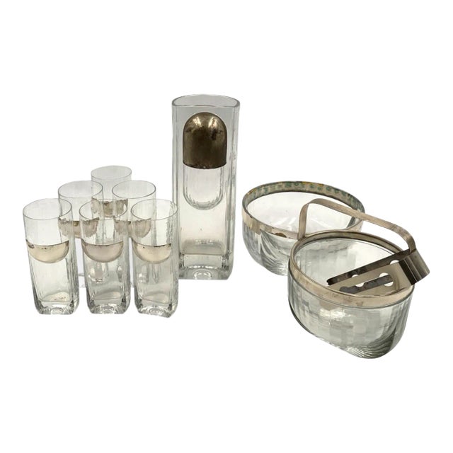 9 Piece Hollywood Regency Silver Cocktail Set, Taddei Sestini, Kristal Krisla Italy 1970s For Sale