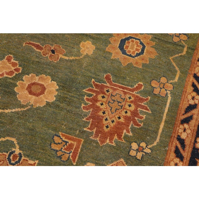 Textile 1980s Shabby Chic Green/Gold Wool Rug - 7'3" X 10'1" For Sale - Image 7 of 10