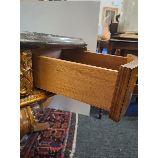 1990s Marble Top Empire Style Center Table, Gilt Decorated Scroll Work by Century Furniture Company For Sale - Image 12 of 14