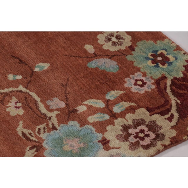 Art Deco Rug & Kilim’s Chinese Art Deco Inspired Rug, Vibrant Florals & Figurals on Rust For Sale - Image 3 of 8