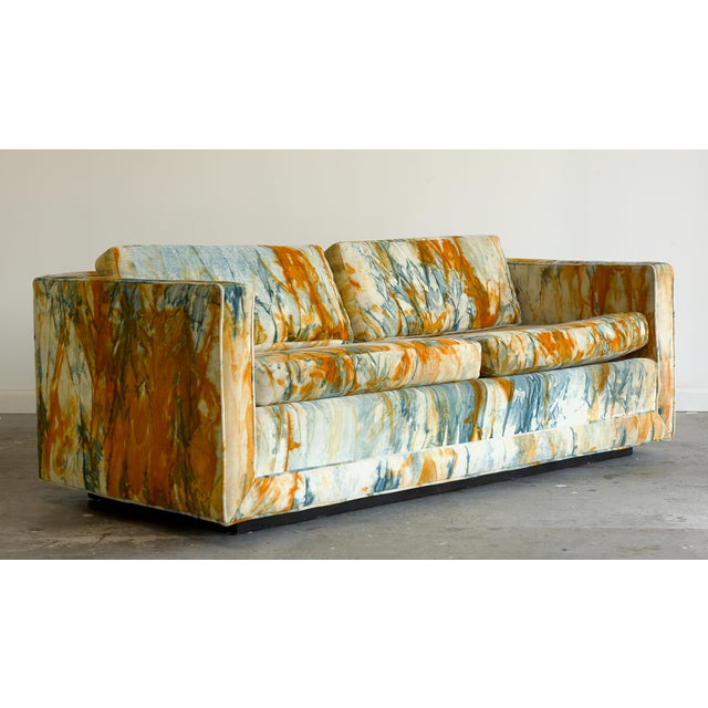 Mid-Century Modern Velvet Tie-Dye Sofa, Attributed to Milo Baughman & Jack Larsen, 1960's For Sale - Image 3 of 9