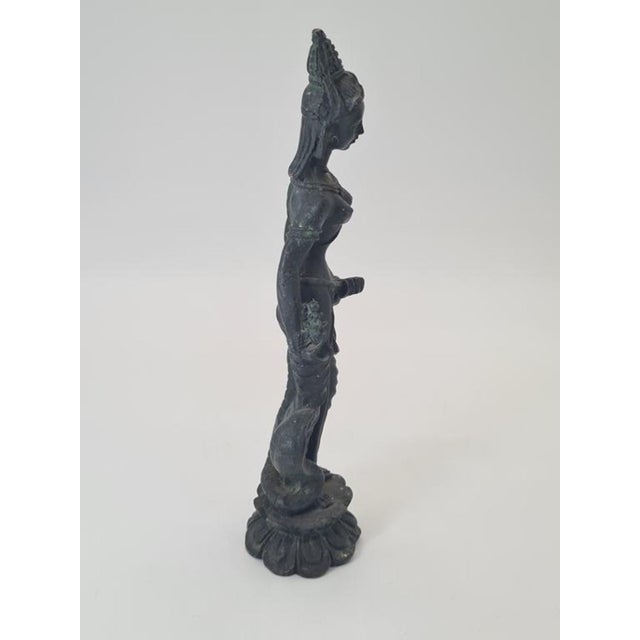 Vintage Southeast Asian Bronze Temple Dancer Sculpture on Lotus Base, 1970s For Sale - Image 6 of 12