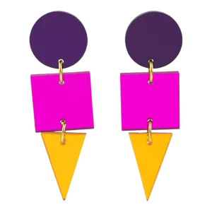 Geometric Color Block Dangle Lucite Pair of Pierced Earrings