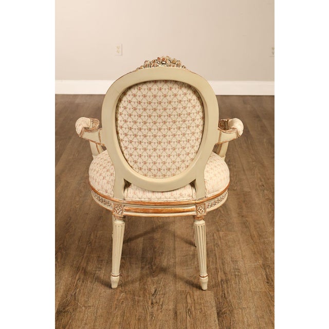 French Louis XVI Style Pair of Cream Painted Armchairs For Sale - Image 18 of 18