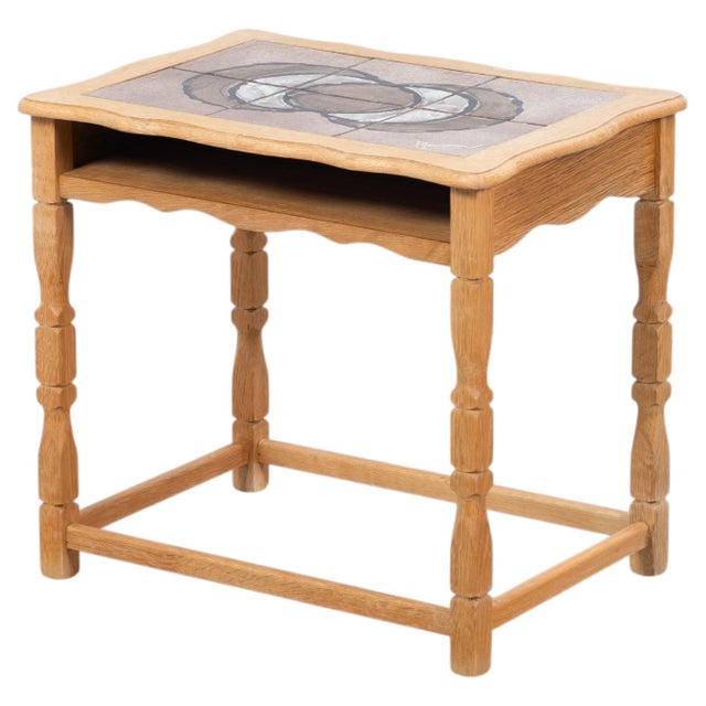 Danish Brutalist Oak Bedside Table with Ceramic Tiles, 1960s For Sale - Image 10 of 10