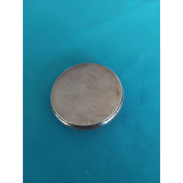 Mid-Century Modern Vintage European Silver Round Fluted Trinket Box-Hinged- Possibly Spanish-Hallmarked For Sale - Image 3 of 4