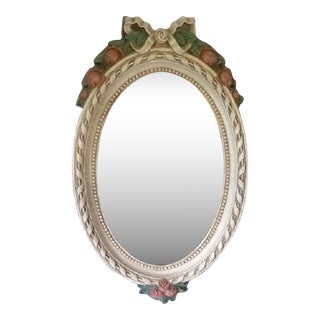 Bows & Roses Antique White Oval Wall Mirror For Sale