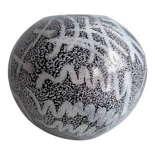 Black & White Abstract Art Glass Globe Vase Signed Kaptur For Sale