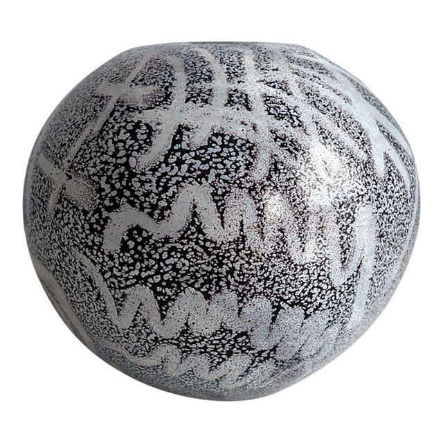 Black & White Abstract Art Glass Globe Vase Signed Kaptur For Sale