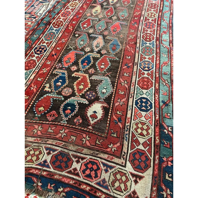 Red 1930s Charcoal Boteh Rug 3.8 x 9.9 For Sale - Image 8 of 11