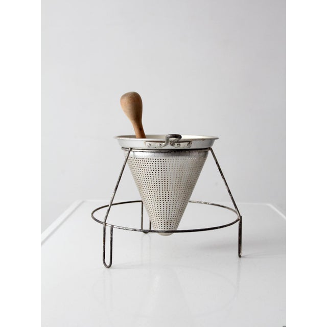 Silver Mid-Century Conical Strainer Set With Stand and Wooden Pestle For Sale - Image 8 of 13