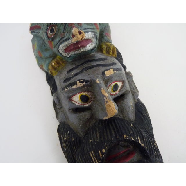 Antique Mexican Mask in Polychrome Carved Wood. 1970s For Sale - Image 4 of 9