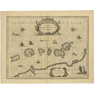 Antique Insularum Moluccarum Nova Descriptio Map attributed to Janssonius, 1650s For Sale