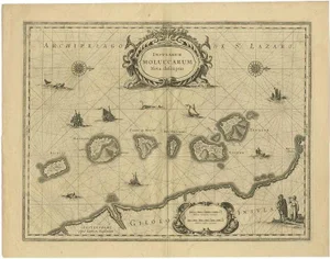 Antique Insularum Moluccarum Nova Descriptio Map attributed to Janssonius, 1650s