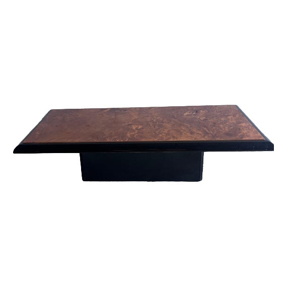 Vintage Burl Wood Coffee Table on Black Lacquered Base For Sale