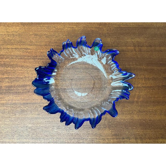 Vintage Art Glass Floral Bowl from Lindshammar, Sweden, 1970s, in Very Good conditions. Designed 1970 to 1979 This piece...