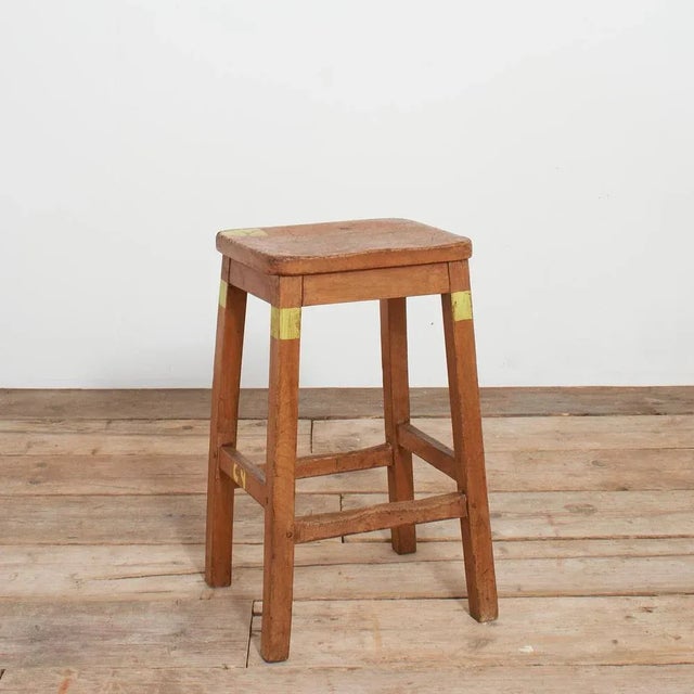 Mid-Century Wooden School Lab Stool For Sale - Image 3 of 11