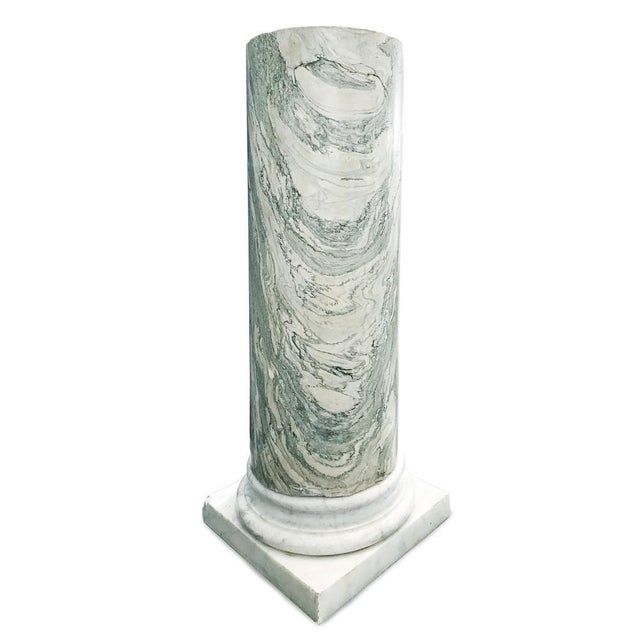 19th Century Handmade Green and White Marble Columns, Italy, Set of 2 For Sale - Image 3 of 5