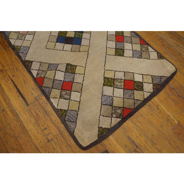 Fantastic Tan Beige Color and Interesting Rhombus Shapes Patters Antique American Hooked Rug, For Sale - Image 4 of 8