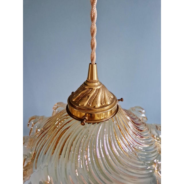 Amber-Colored Pleated Glass Pendant Lights, 1930s, Set of 3 For Sale - Image 11 of 18