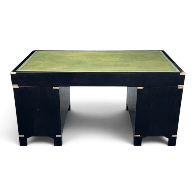 Antique British Campaign Style Executive Desk With Green Leather Writing Top For Sale - Image 10 of 15