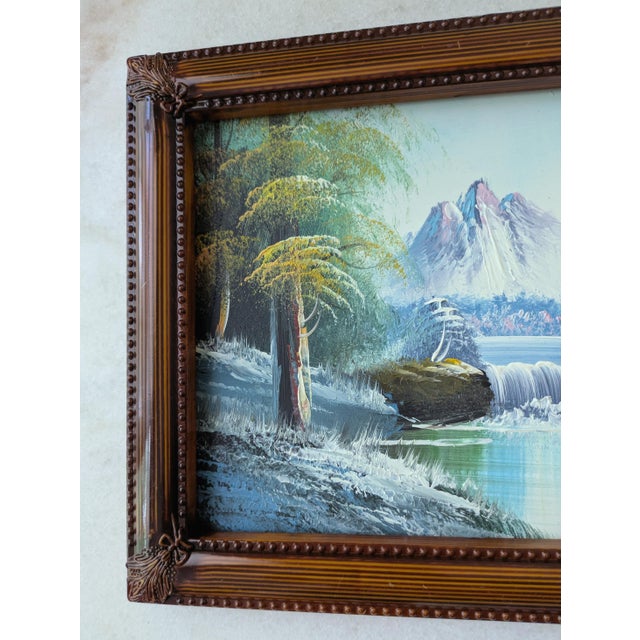 Framed Mid Century Oil Painting Waterfall Scene For Sale In Chicago - Image 6 of 8