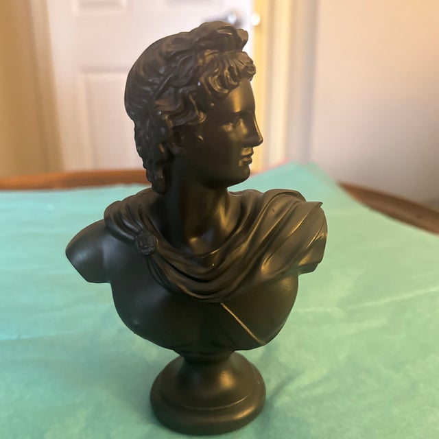 2010s Contemporary Neoclassical Matte Black Resin Bust of Apollo Belvedere For Sale - Image 5 of 5