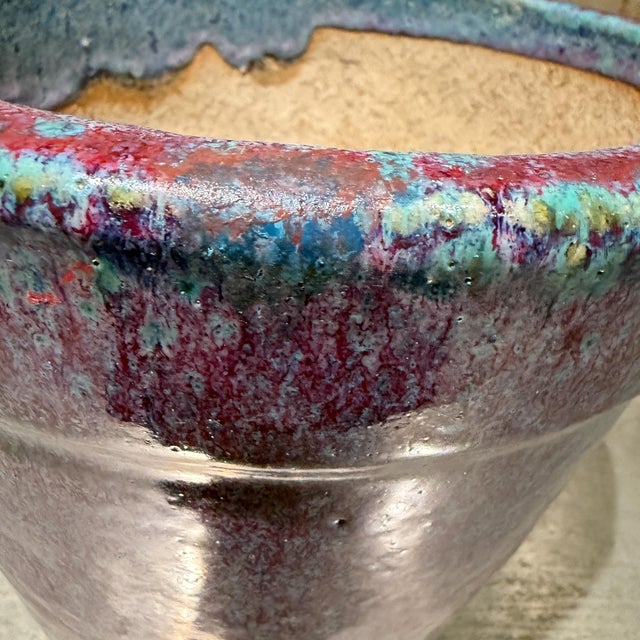 Vibrant Ceramic Flower Pot Featuring a Striking Drip-Glaze Finish Mid-Century For Sale - Image 10 of 10