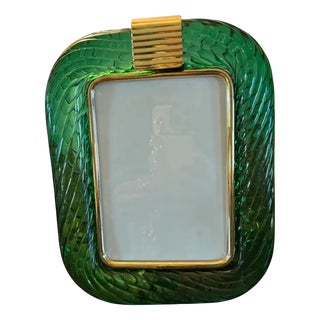 Emerald Green Twisted Murano Glass and Brass Photo Frame, 2000 For Sale