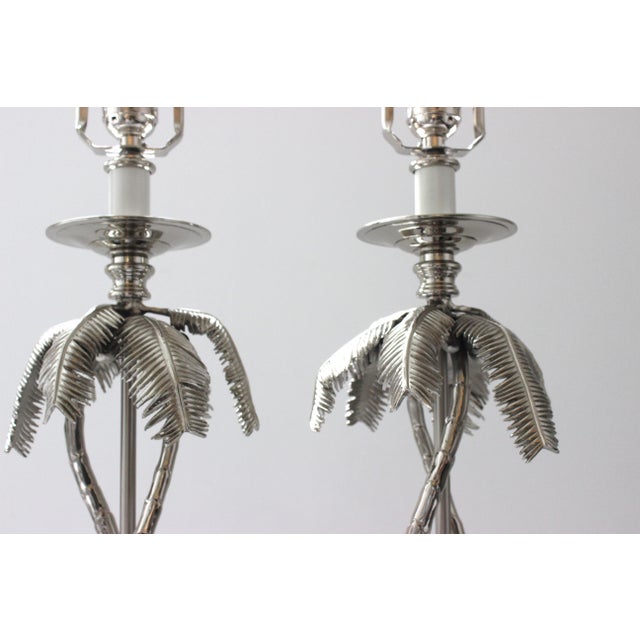 Maison Jansen Style Table Lamps Nickel Plated Coconut Palm Tree - a Pair For Sale In West Palm - Image 6 of 13