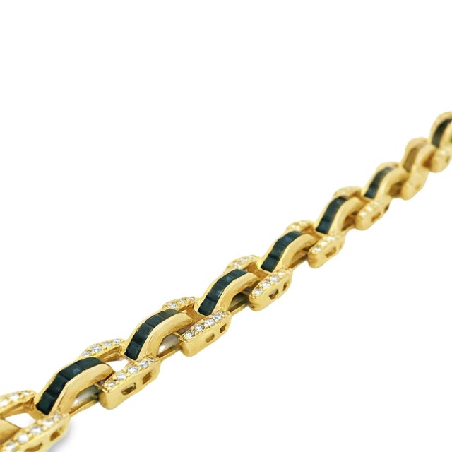 Gold Vintage 18K Gold Bracelet with Channel-Set Sapphires and Pavé Diamonds, 1980s For Sale - Image 8 of 12