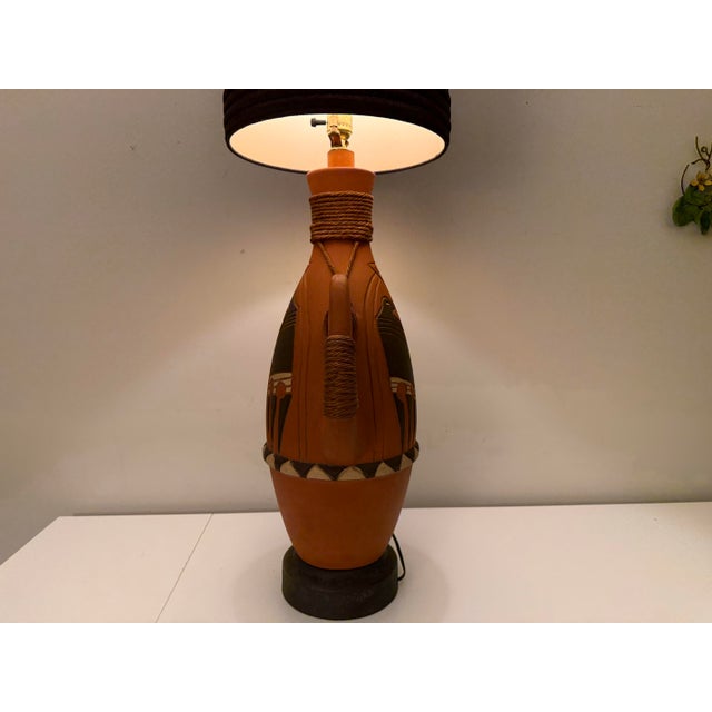 Mid 20th Century Southwestern Tribal Terracotta Pottery Lamp For Sale - Image 9 of 12