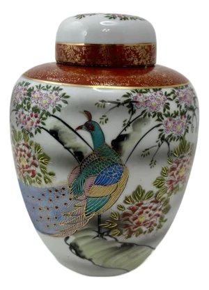 Vintage Japanese Theme Porcelain Ginger Jar With Lid