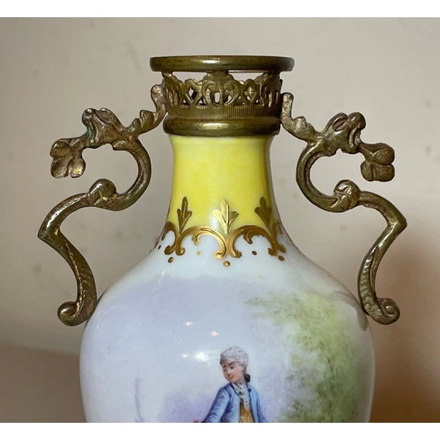 Antique Ornate Hand Painted Porcelain Gilt Bronze Miniature Sevres Vase Urn 2 For Sale In New York - Image 6 of 9