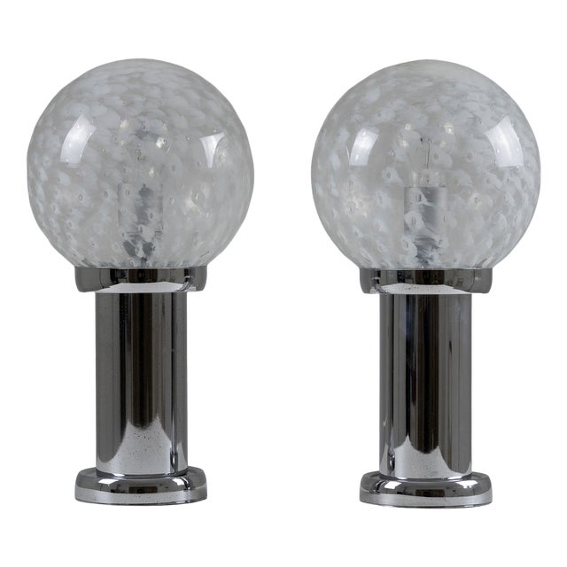 Table Lamps in Chrome and Glass, 1960s, Set of 2 For Sale