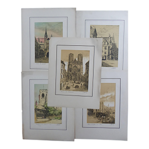 Group of 5 French Etchings by L. Meslay Early 20th Century England & France