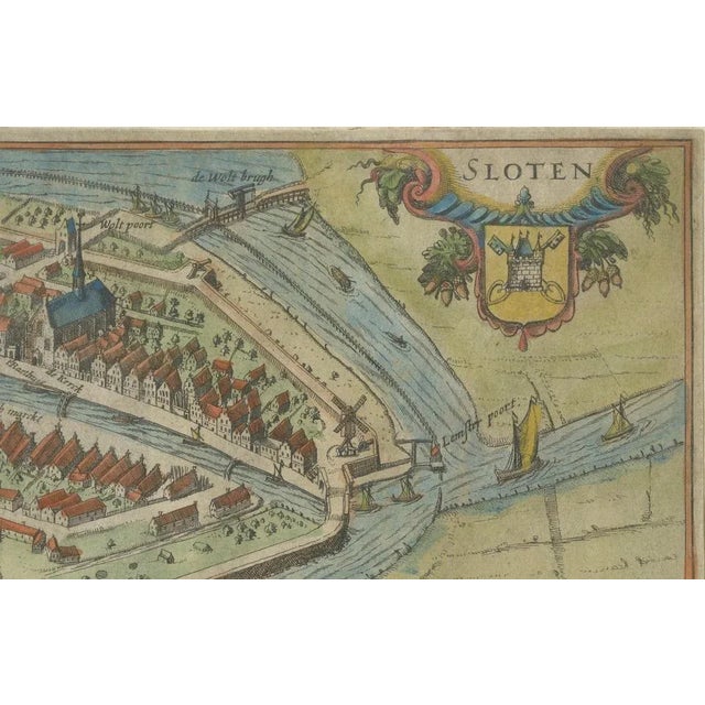 Black Dutch City Plan of Sloten in Friesland by N. Van Geelkercken, 1616 For Sale - Image 8 of 10