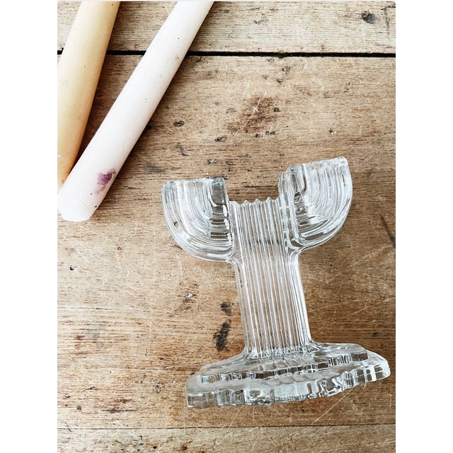 Vintage Anchor Hocking Art Deco Style Taper Candle Holders - pair/2 holders included Ribbed/Fluted Glass Saguaro Cactus...