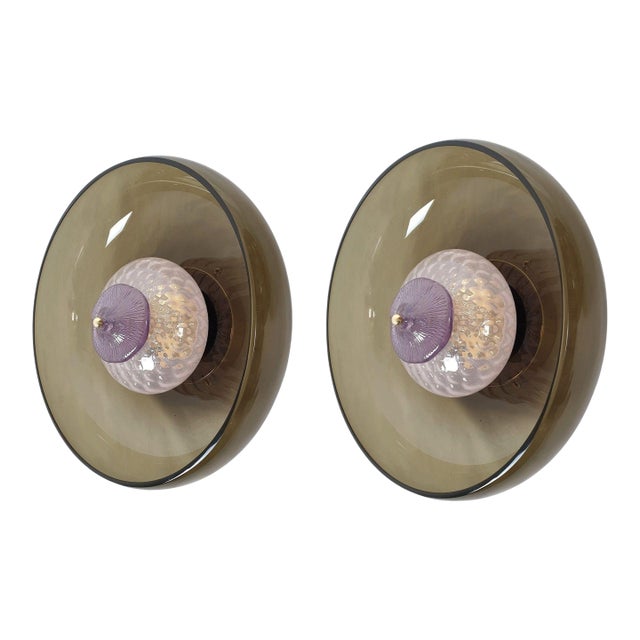 1990s Brown Murano Glass Sconces - a Pair For Sale