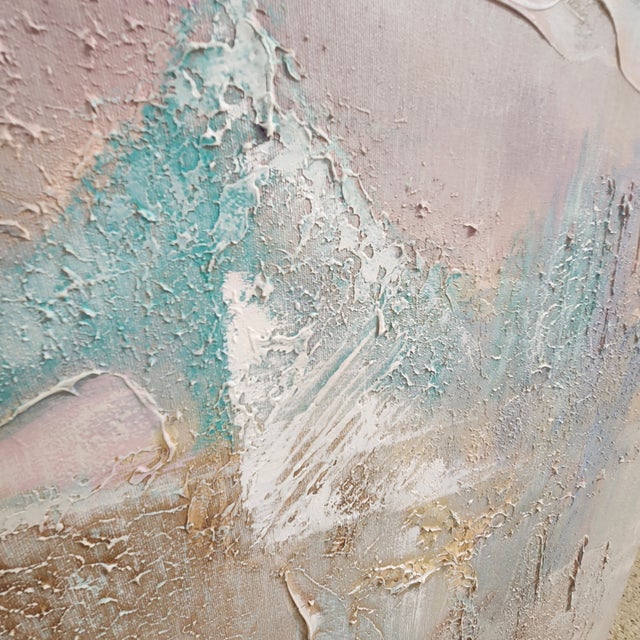 Aqua Vintage Lee Reynolds Textured Abstract Landscape Diptych – Pair Large 30x40 Canvases For Sale - Image 8 of 14